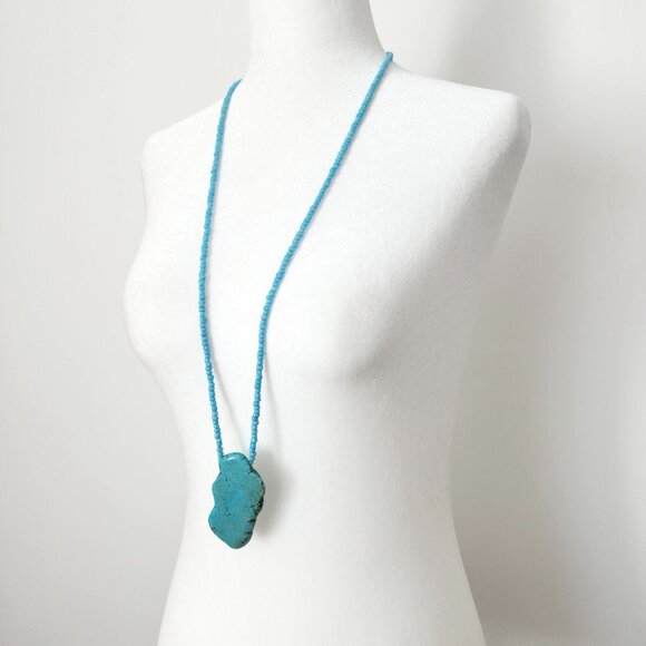 Vintage Turquoise Beaded Necklace Blue Howlite Stone Boho Hippie Witchy Jewelry‎ - Picture 9 of 15